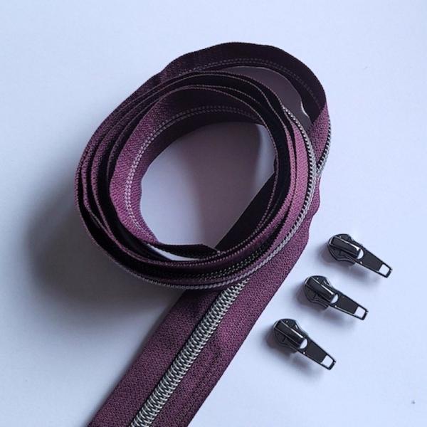 Reissverschluss & Zipper im Set (Gunmetal/Beere)